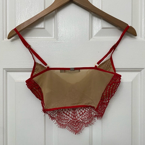 For Love and Lemons Bat your Lashes Skivvies Red Lace Mesh Bra - Picture 3 of 5